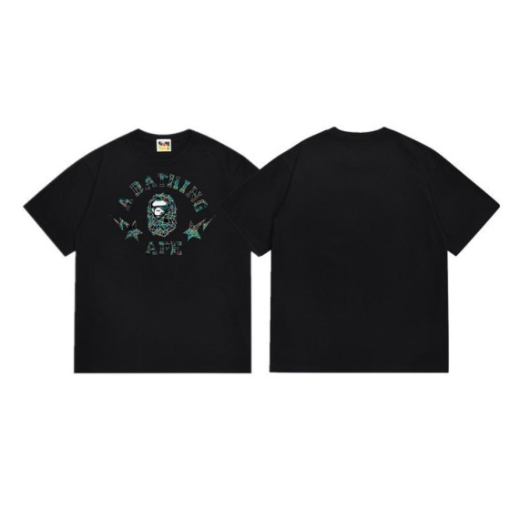 Black BAPE T-Shirt with "A BATHING APE" College Logo and Cracked Ape Head Print